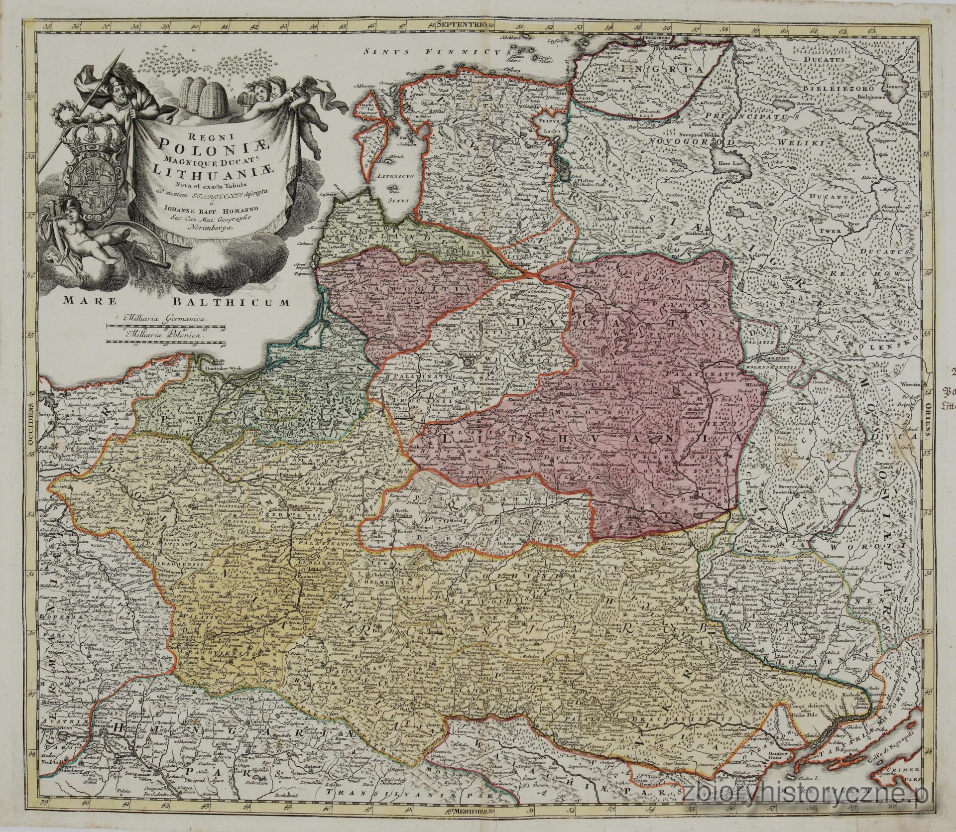 Mapa Kr&oacute;lestwa Polskiego i Wielkiego Księstwa Litewskiego, Homann, 1724 r. / 0